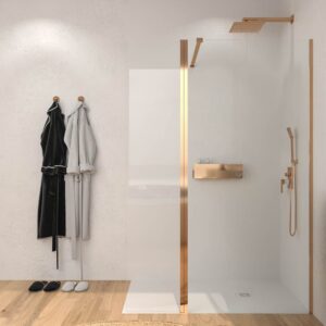 Mampara de ducha ZEN fijo + abatible  100 cm ( fijo 40 cm + abatible 60 cm con tirador asa )  brazo seguridad 45º  COBRE MATE