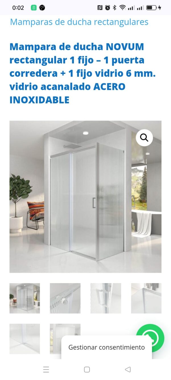 Mampara de ducha NOVUM rectangular 2 fijos - 1 puerta corredera transparente 115,5 cm x 67,5 cm ACERO INOX