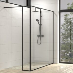 Fijo de ducha LINE  125 cm + fijo 20 cm NEGRO MATE vidrio 8 mm