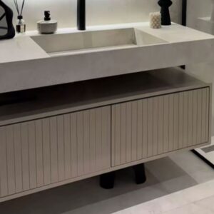 Encimera SOLID SURFACE Cute 1 seno 120 cm con agujero griferia BLANCO  - Mueble suspendido 2 cajones TOSCANA squadratto  120 cm  BLANCO con tapa