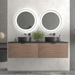 Mueble de baño suspendido 2 cajones 115 cm  SKIN BASTILLA con lavabos porcelana OSIRIS NEGRO con agujero griferia