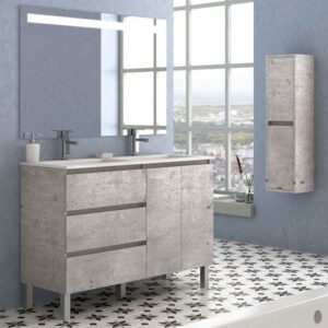 Mueble de baño MANILA 120 cm 3 cajones centrales / puerta dcha - izda . Acabado VIRGINIA  - Lavabo porcelana 1 seno  blanco