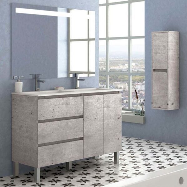 Mueble de baño MANILA 120 cm 3 cajones centrales / puerta dcha - izda . Acabado VIRGINIA  - Lavabo porcelana 1 seno  blanco