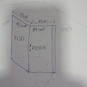 Mampara de ducha OPEN 1 fijo + 1 puerta abatible 93 cm x 89 cm según plano  CROMO BRILLO  - Columna de ducha NATURE monomando CROMO