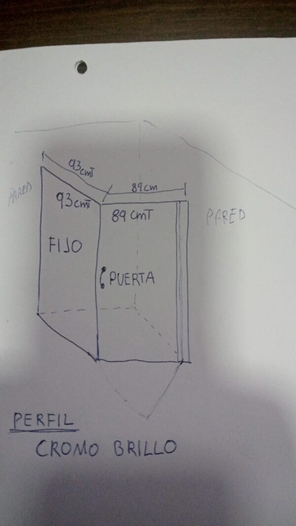 Mampara de ducha OPEN 1 fijo + 1 puerta abatible 93 cm x 89 cm según plano  CROMO BRILLO  - Columna de ducha NATURE monomando CROMO