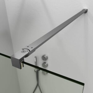 Mampara  de ducha fijo ZEN  con perfil incustrado a pared  200 cm x 90 cm vidrio acanalado  con brazo seguridad oro cepillado