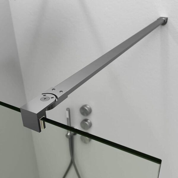 Mampara  de ducha fijo ZEN  con perfil incustrado a pared  200 cm x 90 cm vidrio acanalado  con brazo seguridad oro cepillado