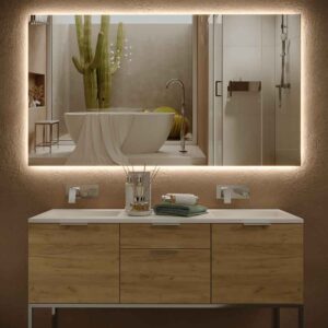 Espejo de baño ANGELO esquinas redondas  medida 80 cm alto x 180 cm largo luz fria con antivaho , espejo aumento led - Touch doble - ( caja para poner  fluorescente  directo )