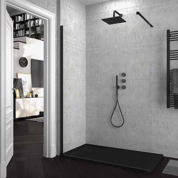 Lavabo suspendido SOLID SURFACE Cute 80 cm x 40 cm  blanco -  Fijo de ducha ZEN 90 cm  negro