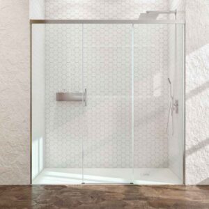 Mampara de ducha BASIC frontal 2 fijos -1 puerta corredera 154 cm ORO MATE