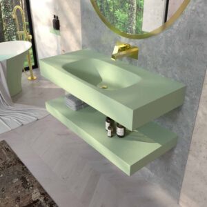Lavabo LIDO 121 cm  x  35 cm faldón 12 cm  RAL 1019 sin agujero griferia - Estante LIDO 121 cm x  35 cm  faldón 8 cm  RAL 1019 - Lavabo LIDO 61 cm x 35 cm faldón 20 cm Ral 9001 sin agujero griferia