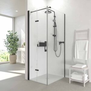 Mampara de ducha SINTESIS rectangular 1 puerta pleglable + 1 fijo   ( puerta 70 cm x fijo 46  cm ) NEGRO MATE
