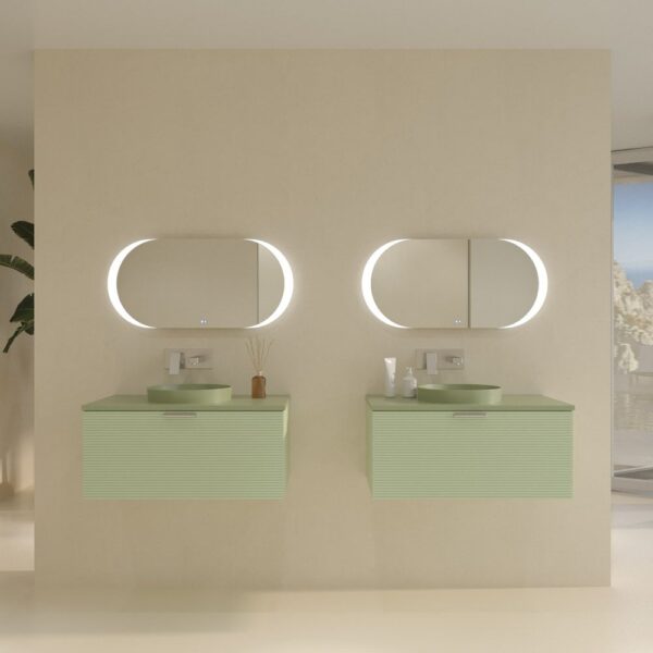 Mueble de baño HOLE suspendido 1 cajón 70 cm MOKA Ral 1019 - Encimera MOKA Ral 1019  griferia empotrada pared