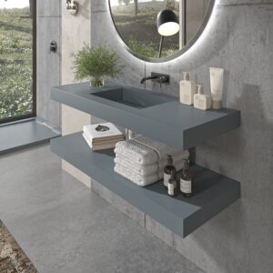 Lavabo CUTE suspendido 1 seno  145 cm  Gris claro Ral 7035 - Estante inferior 145 cm Gris claro RAL 7035 ( pago 50% )