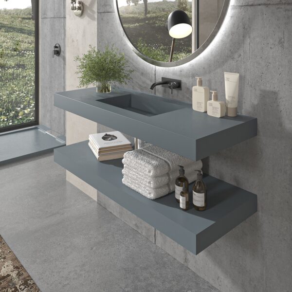 Lavabo suspendido SOLID SURFACE Cute 90 cm x 40 cm blanco – Fijo de ducha ZEN 90 cm negro