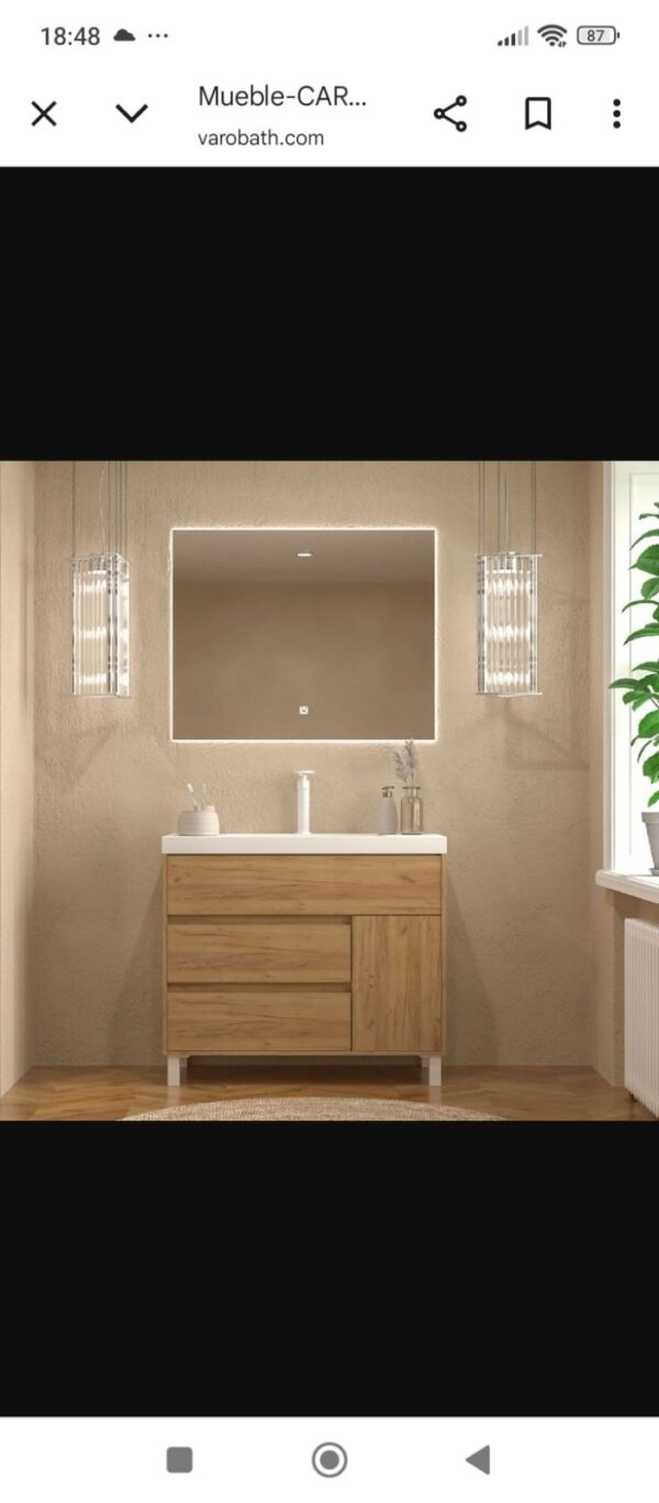 Mueble de baño CARMEN 3 cajones / 1puerta 70 cm ROBLE CLARO con encimera porcelana negro mate - Mueble de baño CARMEN 3 cajones / 1puerta 70 cm BLANCO MATE con encimera porcelana blanco mate