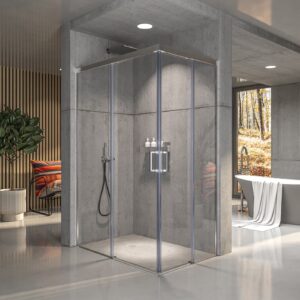 Mampara de ducha NOVUM rectangular 2 fijos - puertas correderas  95 cm x 84 cm s/plano acero pulido VIDRIO 8 mm acanalado