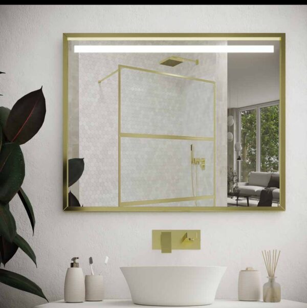 Espejo EVO sin luz marco oro cepillado 80 cm ancho x 90 cm alto