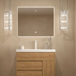 Mueble de baño CARMEN 3 cajones / 1 puerta ( cajones pequeño con palilleria ) ROBLE TEXAS 100 cm - Lavabo porcelana 100 cm