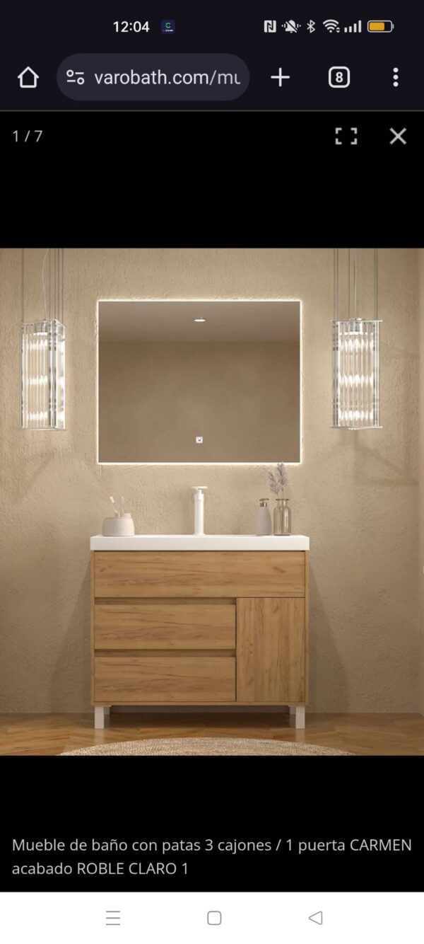 Mueble de baño CARMEN 3 cajones / 1 puerta ( cajones pequeño con palilleria ) ROBLE TEXAS 100 cm - Lavabo porcelana 100 cm