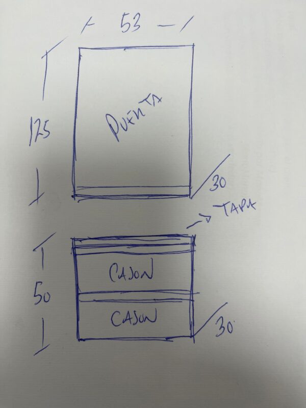 Mueble FUSE  para calentador medidas interiores ( 125x53x30 ) con cajonera inferior 2 cajones 50 cm alto   BLANCO MATE
