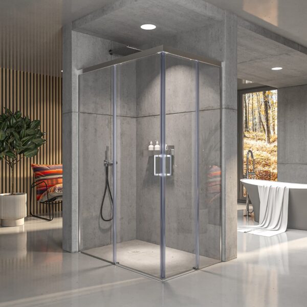 Mampara de ducha NOVUM acero inox rectangular 2 fijos - 2 puertas correderas   139 cm x 69 cm  con instalación