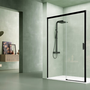 Mampara de ducha FLARE rectangular 2 fijos - 1 puerta corredera  195 cm x 88 cm  NEGRO