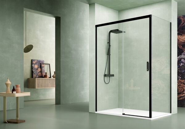 Mampara de ducha FLARE rectangular 2 fijos - 1 puerta corredera  195 cm x 88 cm  NEGRO