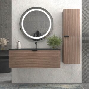 Mueble de baño suspendido 1 cajón 90 cm  SKIN OLMO con lavabo porcelana blanco - Balda inferior 90 cm OLMO con soportes