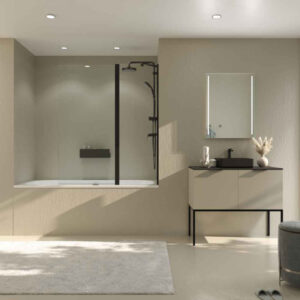 Mampara de bañera fijo + abatible  125 cm NEGRO  - Mampara de ducha OPEN 1 fijo - 1 puerta abatible 147,5 cm ( puerta 70 cm ) NEGRO  - Desmontar y montar mamparas