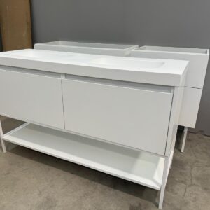 Mueble de baño ELEN 160 cm  2 cajones ( 60 cm izda + 100 cm dcha )  OLMO  pata moka -  Lavabo TOTEM 2 agujeros griferia MOKA 100cm dcha + tapa 60 cm MOKA
