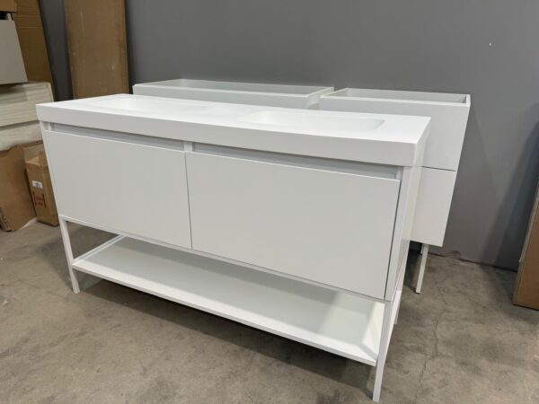 Mueble de baño ELEN 160 cm  2 cajones ( 60 cm izda + 100 cm dcha )  OLMO  pata moka -  Lavabo TOTEM 2 agujeros griferia MOKA 100cm dcha + tapa 60 cm MOKA
