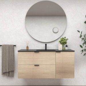 Mueble de baño VITO suspendido 2 cajones / 1 puerta 100 cm ALCATRAZ  - Lavabo porcelana blanco 100 cm seno izquierda ( pago 50% )