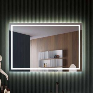 Fijo de ducha ZEN 100 cm CROMO  - Mampara de ducha SINTESIS 1 puerta plegable 83,5 cm CROMO  - Espejo Gala 80x100 vertical - Espejo Line 60x90 - Mueble 2 puertas 60 cm suspendido blanco para lavabo  porcelana 45x25 a derecha