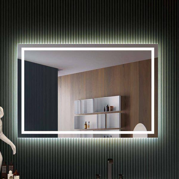 Fijo de ducha ZEN 100 cm CROMO  - Mampara de ducha SINTESIS 1 puerta plegable 83,5 cm CROMO  - Espejo Gala 80x100 vertical - Espejo Line 60x90 - Mueble 2 puertas 60 cm suspendido blanco para lavabo  porcelana 45x25 a derecha