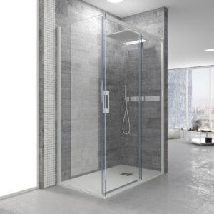 Mampara de ducha FLARE rectangular 2 fijos - 1 puerta corredera 157 cm x  31,5 cm BLANCO MATE