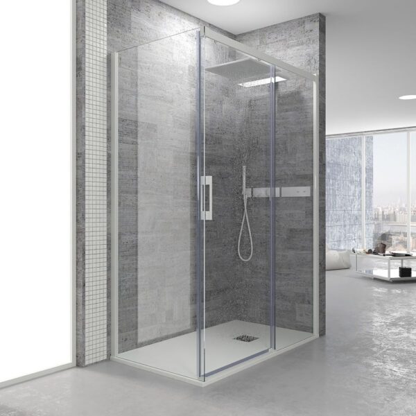 Mampara de ducha FLARE rectangular 2 fijos - 1 puerta corredera 157 cm x  31,5 cm BLANCO MATE