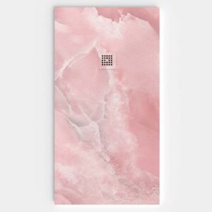 Plato ducha STONE 3D rosato  80 cm x 130 cm  - Panel ducha  rosato 80 cm x 250 cm - Panel ducha rosato 130 cm x 250 cm - Conjunto ducha INFINITY negro cristal / oro rosa - Grifo lavabo INFINITY negro cristal / oro rosa -  Fijo de ducha ZEN  120 cm ORO ROSA