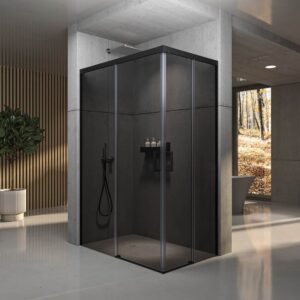 Mampara de ducha cuadrada 90 cm x 90 cm 2 fijos - 2 puertas correderas sin perfil inferior PARSOL GRIS negro mate