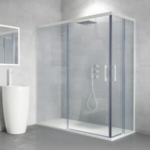 Mampara de ducha FLARE rectangular 2 fijos - 2 puertas correderas  120 cm x  100 cm BLANCO MATE