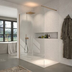 Mampara de ducha FRESH fijo  8mm Perfil Oro Rosa Cepillado  medida 130 cm x 200 cm