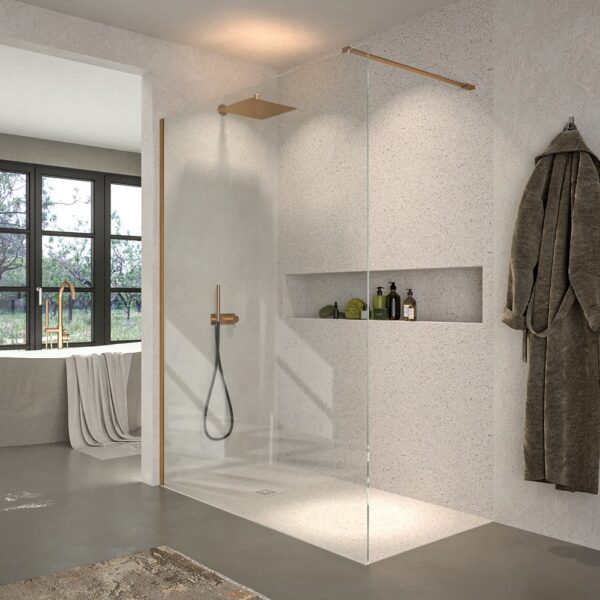 Mampara de ducha FRESH fijo  8mm Perfil Oro Rosa Cepillado  medida 130 cm x 200 cm
