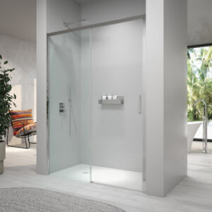 Mampara de ducha SLIM frontal 1 fijo - 1 puerta corredera  147-151 cm CROMO BRILLO