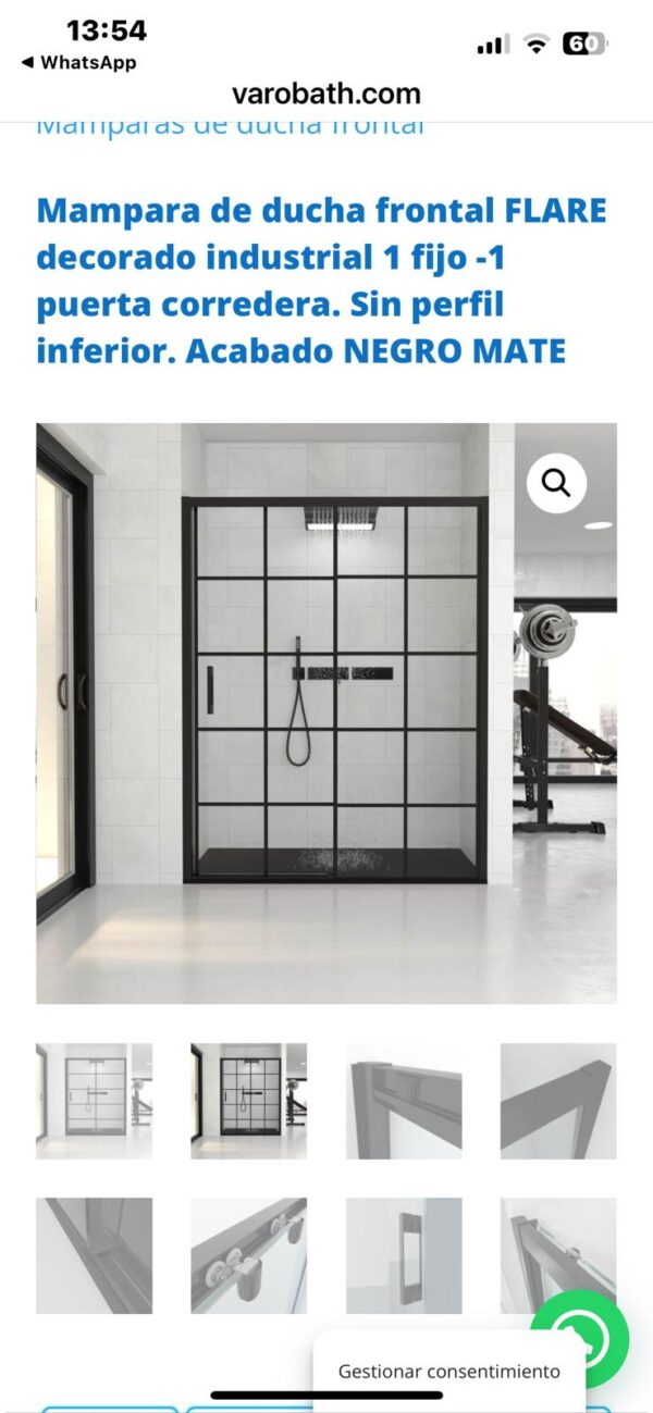 Mampara de ducha FLARE frontal 1 fijo - 1 puerta corredera 134 cm Decorado Industrial cuadros ( puerta derecha ) Vidrio 8 mm  NEGRO
