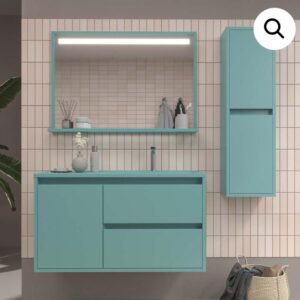 Mueble de baño CLAIRE suspendido 2 cajones / 1 puerta 80 cm BLANCO  - Lavabo porcelana 80 cm BLANCO