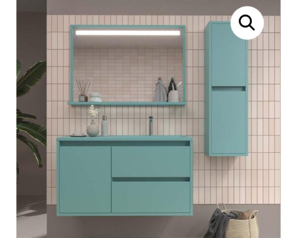 Mueble de baño CLAIRE suspendido 2 cajones / 1 puerta 80 cm BLANCO  - Lavabo porcelana 80 cm BLANCO