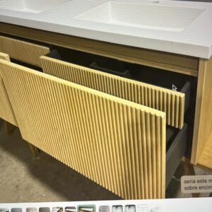 Mueble de baño BINARIO 180 cm 2 cajones exterior / 2 cajones interior  ROBLE CLARO - Encimera SOLID SURFACE 2 senos blanco agujero griferia