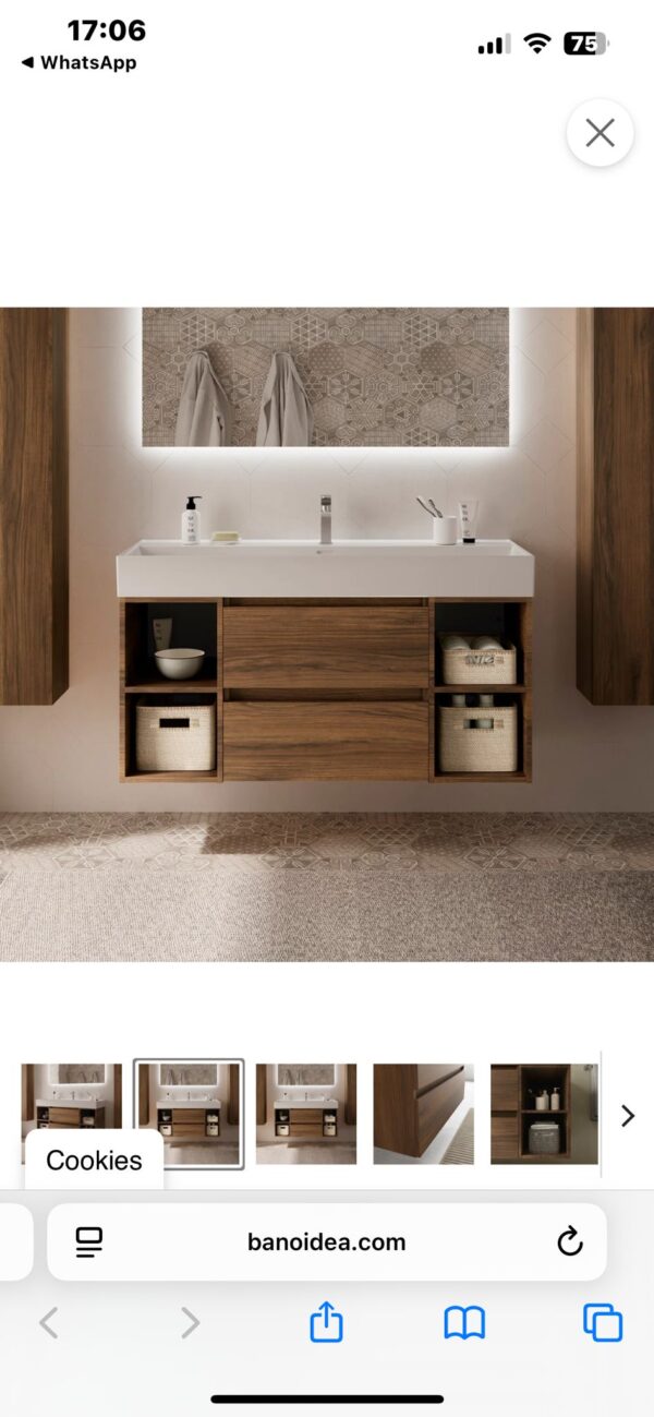 Mueble de baño supendido 100 cm 2 cajones / 2 huecos (  25cm  hueco+ 1 cajón 50cm + 25cm hueco ) OLMO  uñero negro - Lavabo TOTEM 100 cm blanco