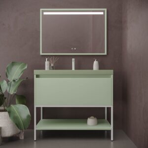 Mueble de baño ELLEN  1 cajón  70 cm  RAL 5007  patas mismo color  -  Encimera SOLID SURFACE  lavabo 48x28  RAL 5007