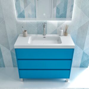 Mueble de baño CARMEN 80 cm 3 cajones AZUL COBALTO - Encimera resina 80 cm BLANCO